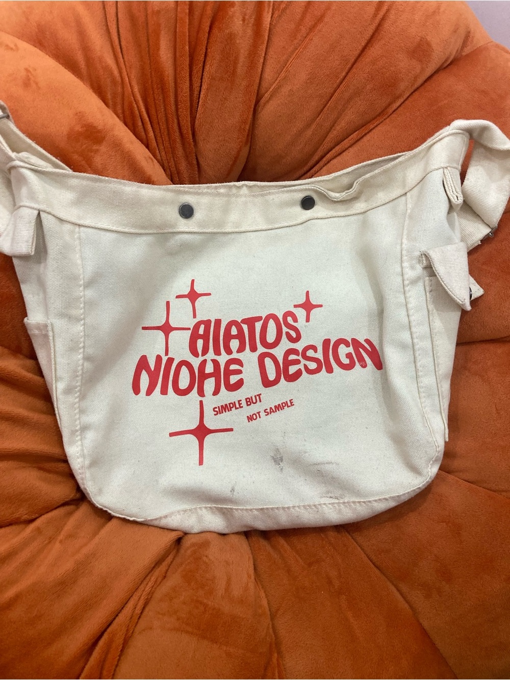 Canvas Shoulder Bag - Cream with Red Print